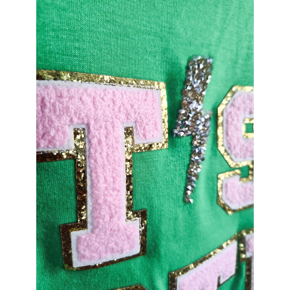 Judith March Sweatshirt Medium Green Pink Lets Partee Golf Balls Balloon Sleeves - Picture 4 of 8